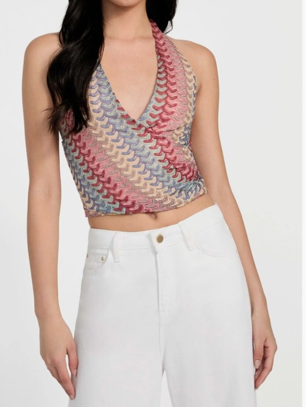 New! GUESS Fearne Knit Halter Top In River Gravel Multi Color,